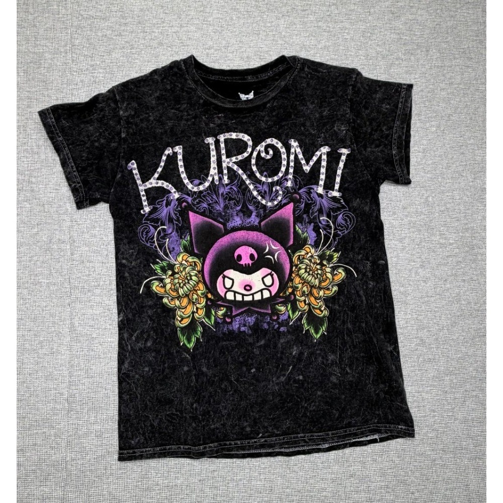 Sanrio Kuromi Acid Wash Graphic T-Shirt Black Bioworld Small S Short Sleeve Tee